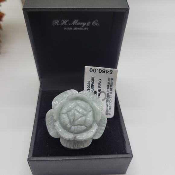 Green Jade flower ring, Sterling silver, New with tags